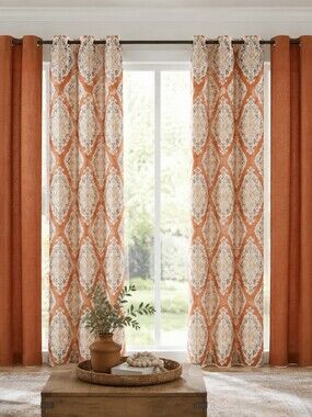 Mainstays Orange and Cream Medallion Grommet Curtain Panels